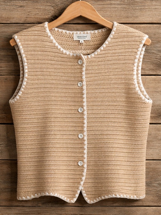 idem ditto Sweaters - Cream Knit Button-Front Sleeveless crochet Sweater Vest